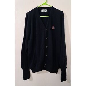 IZOD 90's vintage Mens XL Cardigan Sweater USA made NAVY BLUE Preppy